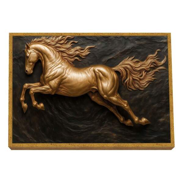 Quadro Decorativo Cavalo Dourado em Movimento