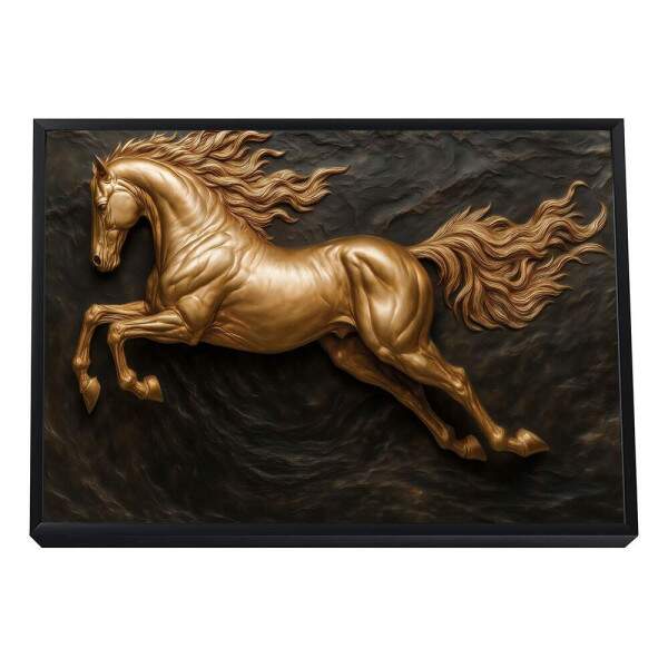 Quadro Decorativo Cavalo Dourado em Movimento