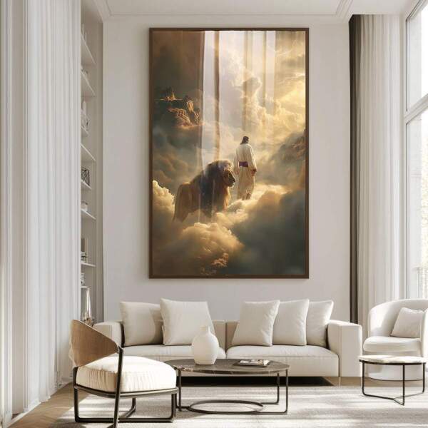 Quadro Decorativo Jesus e Leo em Harmonia Divina
