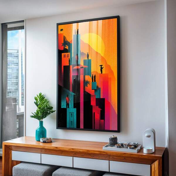 Quadro Decorativo Cidade ao Pr do Sol Vibrante