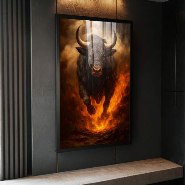 Quadro Decorativo Fora do Touro Flamejante