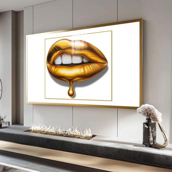 Quadro Decorativo Lbios Dourados