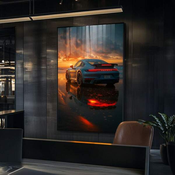 Quadro Decorativo Porsche ao Pr do Sol