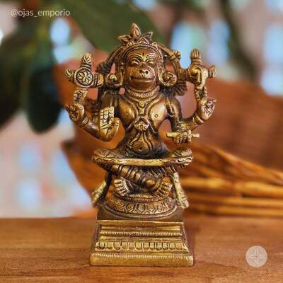 Est�tua Hanuman Yogi em Bronze - 11cm: For�a, Devo��o e Sabedoria Divina