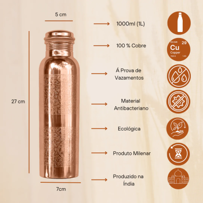 Garrafa de Cobre Pura (1 Litro) - Tamra Jal Ayurvdico