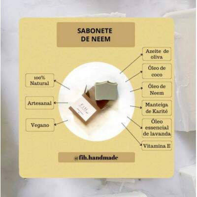 Sabonete Artesanal em barra - Oliva / Neem / Lavanda - FIH