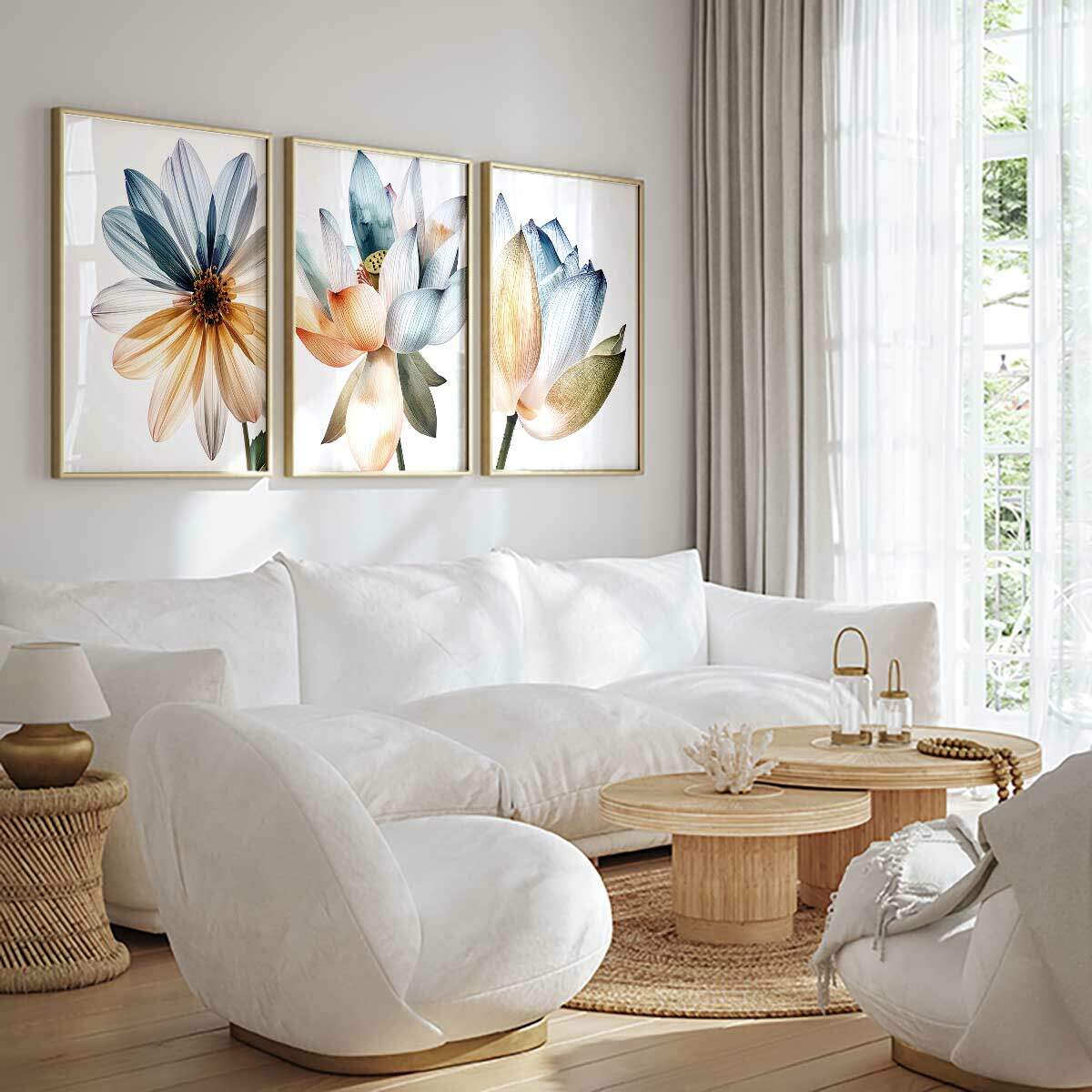 Trio de Quadros Decorativos Flor de Lótus Colorida | Bibo Quadros