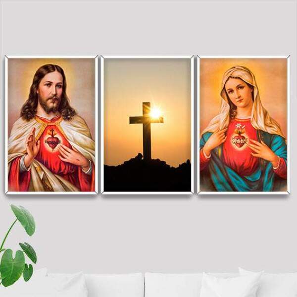 Trio de Quadros Religiosos - Jesus e Maria | Bibo Quadros Decorativos