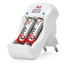 Carregador de Pilhas Bi-Volt Auto Stop com Duas Pilhas AAA Palito MOX MO-CP32
