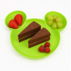 Pratinho Infantil com Orelhas Divis�rias com Garfo e Colher Verde