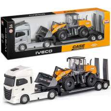 Caminh�o de brinquedo Iveco Plataforma +Trator P� Carregadeira Case 721 Usual
