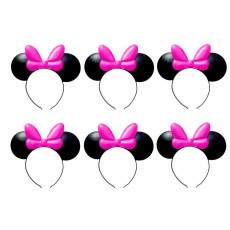 Kit 6 Tiara de Orelhas do Tipo Minnie para Festa Anivers�rio infantil Rosa