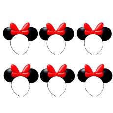 Kit 6 Tiara de Orelhas do Tipo Minnie para Festa Anivers�rio infantil Vermelha