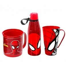 Kit Garrafa Caneca Divertida e Copo com Al�a Homem Aranha Infantil Plas�til