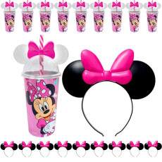 Kit 10 Tiaras e Copo Rosa Minnie Decora��o e Lembran�a de Festa Infantil