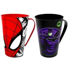 Kit 2 Canecas do Homem Aranha e Batman com Al�a de 500ml Plas�til