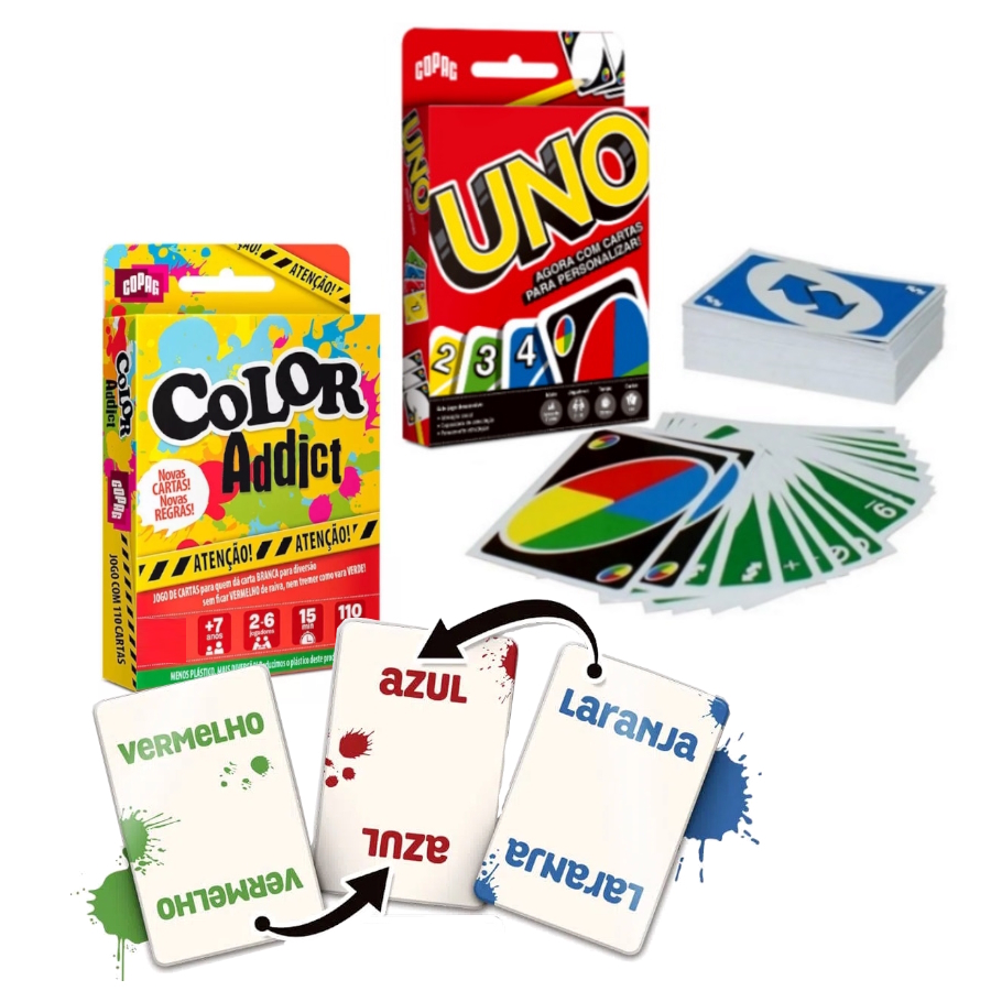 Kit Jogos Viagem Educativo UNO e Color Addict Original Copag