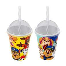 Kit 2 Copo Infantil da Patrulha Canina Tampa e Canudo 280ml
