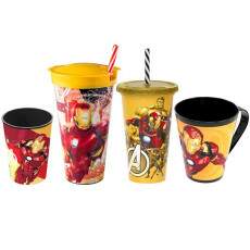 Kit 3 Copos e 1 Caneca Homem de Ferro Iron Man Infantil Plas�til