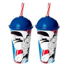 Kit 2 Copos Shake com Canudo Infantil do Superman DC Comics 500ML