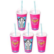 Kit 5 Copos Mulher Maravilha para Doces Festa Infantil