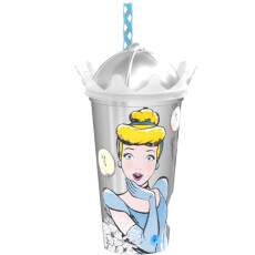 Copo c/ Canudo e Coroa Infantil Princesa Cinderela 500ml - 1 unidade