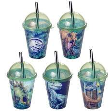 Kit 5 Copos com Canudo p/ Festa Infantil Dinossauro Jurassic