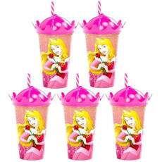 Kit 5 Copos Coroa Bela Adormecida Aurora Lembrancinhas Festa