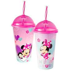Copo Shake com Tampa e Canudo Minnie Rosa Infantil ? 1un