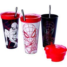 Kit com 2 Copos 2 em 1 Homem Aranha 540ml Premium Plas�til