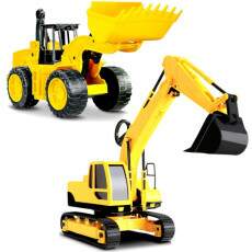 Kit 2 Carrinhos Escavadeira e Trator P� de Areia Original