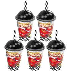 Kit 5 Copo de Lembrana com Canudo para Festa Infantil do Carros Mcqueen