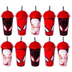 Kit 25 Copos Homem Aranha 500ml Com Canudo e Tampa Plas�til