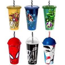 Kit 6 Copos 500ml Plas�til Homem Aranha Homem de Ferro Batman Hulk e Super Homem