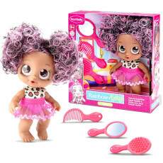 Boneca Articulada Rainbow Baby Cachos Vinil Cabelo Afro Rosa e Preto