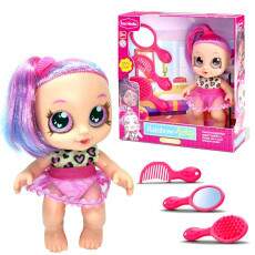 Boneca Rainbow Baby Fashion Cabelos Rosa e Azul 3 Acess�rios de Cabelo