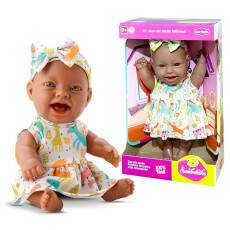 Boneca Beb� Realista Vinil Bambolinha Negra Roupa Estampada na Caixa Bambola Original
