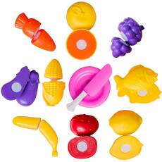 Frutas e Legumes Crec Crec de Cortar c/ Faca Pratinho 11 Pe�as Comidinhas de Brinquedo