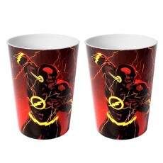 Kit com 2 Copos Infantil Super Her�i Flash 320ml Plas�til p/ Suco �gua e Refri