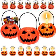 Kit com 10 Mini Baldes Formato Ab�bora c/ Al�a Festa dia das Bruxas Halloween