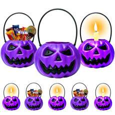 Kit 5 Mini Balde Formato de Ab�bora Roxa com Al�a Festa Dia Bruxas Halloween