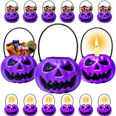 Kit 10 Mini Balde Formato de Ab�bora Roxa com Al�a Festa Dia Bruxas Halloween
