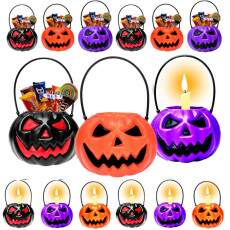 Kit com 10 Baldes Formato de Ab�boras Preta Roxa Festa dia das Bruxas Halloween