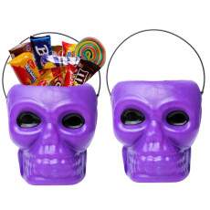 2 Baldes com Al�a de Caveira Festa Dia Das Bruxas Halloween Decorativo Roxo