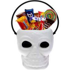 Balde Mini Caveira Branca Doces Vela Decora��o Halloween