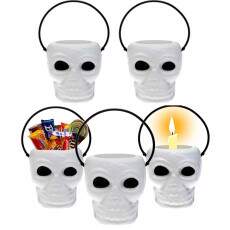 5 Baldes Mini Caveira Branca Doces Vela Decora��o Halloween