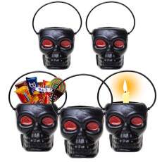 5 Baldes Mini Caveira Preta Doces Vela Decora��o Halloween