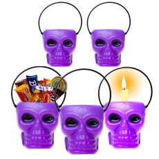 5 Baldes Mini Caveira Roxo Doces Vela Decora��o Halloween