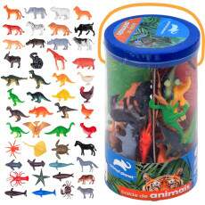 Balde de Animais com 48 bichos Safari Dinos Marinhos Fazenda