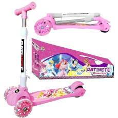 Super Patinete Rosa Princesas 3 Rodinhas com Luzes Retr�til